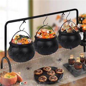 Halloween Witch Cauldron Candy Serving Bowl Hocus Pocus Decor, Set of 3 Black